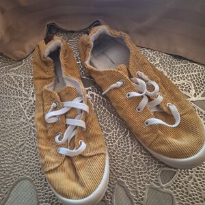 Mustard Corduroy Lace-Up Sneakers